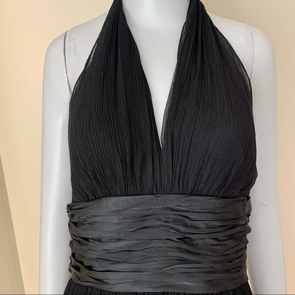 MAGGY LONDON Silk Halter Fit & Flare Midi Dress Black LBD Party Size 6P - Picture 3 of 16